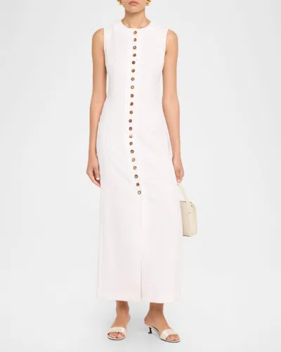 Lafayette 148 Linen Buttoned Sleevless Maxi Dress In White