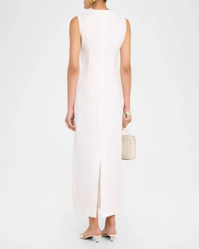 Lafayette 148 Linen Buttoned Sleevless Maxi Dress In White