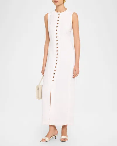 Lafayette 148 Linen Buttoned Sleevless Maxi Dress In White