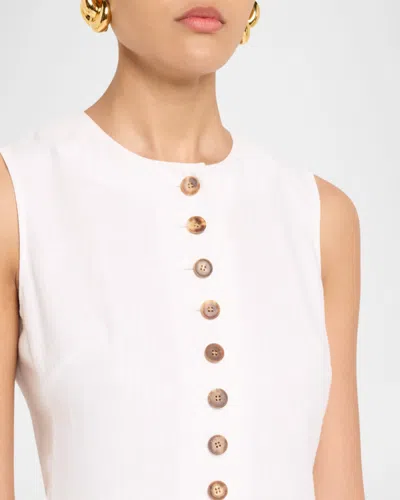 Lafayette 148 Linen Buttoned Sleevless Maxi Dress In White