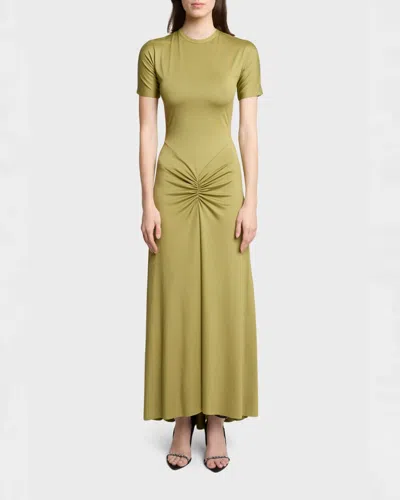Victoria Beckham Gathered Waist Midi Dress With Knotted Detail In Green
