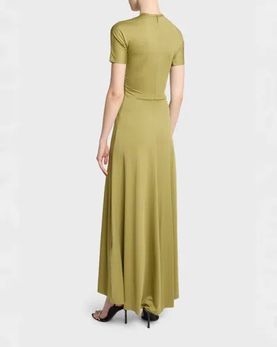 Victoria Beckham Gathered Waist Midi Dress With Knotted Detail In Green