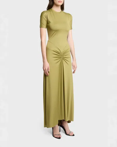 Victoria Beckham Gathered Waist Midi Dress With Knotted Detail In Green