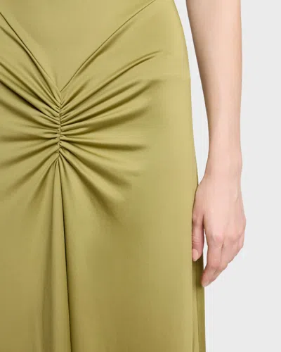 Victoria Beckham Gathered Waist Midi Dress With Knotted Detail In Green