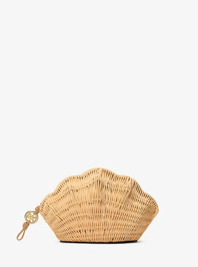 Michael Kors Shell-shaped Woven Rattan Clutch Bag In Pattern