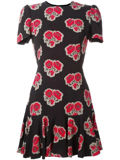 Shop Alexander Mcqueen Poppy Print Ruffle Dress In Black