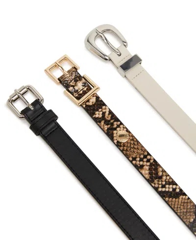 Steve Madden Women's Roller, Double Square Buckle Python 3-pc Textured Belt In Multi