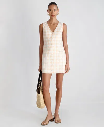 French Connection Aspen Gingham Linen Blend Minidress In Neutral