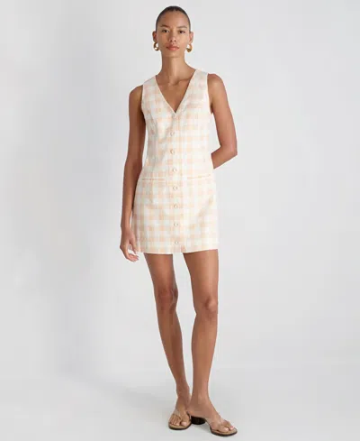 French Connection Aspen Gingham Linen Blend Minidress In Neutral