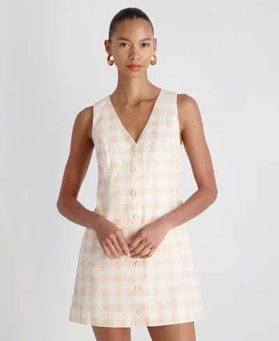 French Connection Aspen Gingham Linen Blend Minidress In Neutral