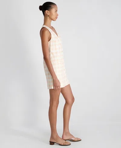 French Connection Aspen Gingham Linen Blend Minidress In Neutral