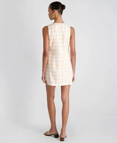 French Connection Aspen Gingham Linen Blend Minidress In Neutral