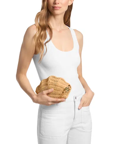 Michael Kors Shell-shaped Woven Rattan Clutch Bag In Pattern