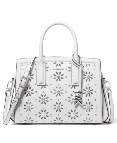 Michael Kors Laila Small Embellished Laser Cut Leather Satchel In White