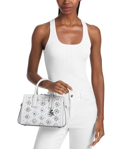 Michael Kors Laila Small Embellished Laser Cut Leather Satchel In White