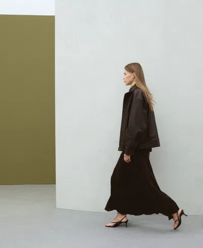 Mango Women's Oversized Leather Jacket In Brown