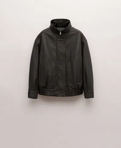 Mango Women's Oversized Leather Jacket In Brown
