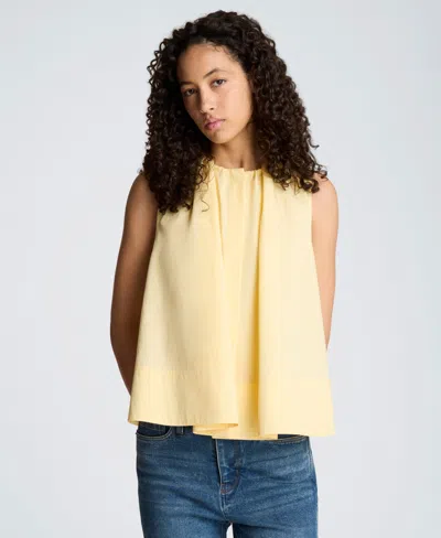 Kenneth Cole Paperbag Neck Sleeveless Tent Button Front Shirt In Yellow