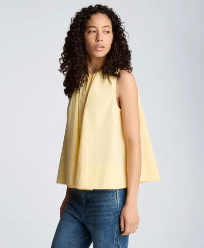 Kenneth Cole Paperbag Neck Sleeveless Tent Button Front Shirt In Yellow