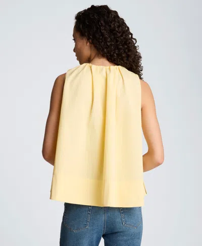 Kenneth Cole Paperbag Neck Sleeveless Tent Button Front Shirt In Yellow