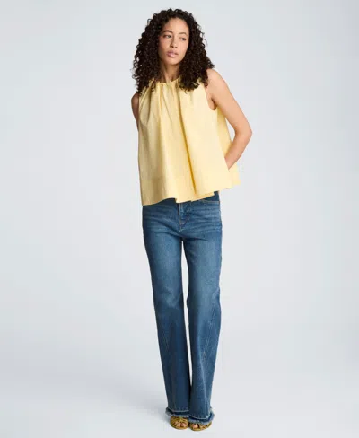 Kenneth Cole Paperbag Neck Sleeveless Tent Button Front Shirt In Yellow