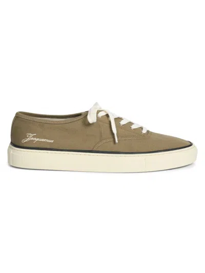 Jacquemus Cotton Low-top Sneakers With Embroidered Logo In Brown