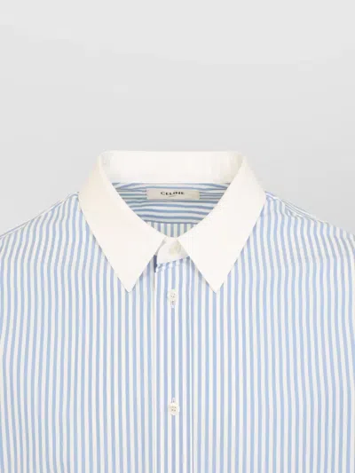 Celine Shirt Button Down Collar Striped Pattern In Blue