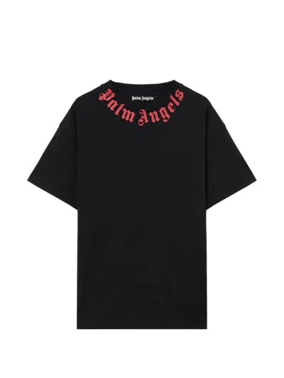 Palm Angels Men Black Neck Logo T-shirt, Xs Luxury T-shirts For Men Darveys