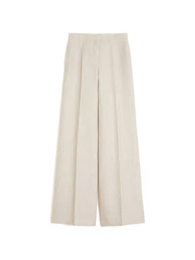 Max Mara High Waist Wide Leg Pleated Trousers In White