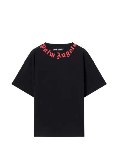 Palm Angels Men Black Neck Logo T-shirt, Xs Luxury T-shirts For Men Darveys