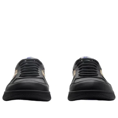 Burberry Men Leather Sneakers With Traditional Check Inserts In Black