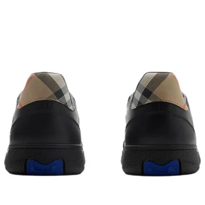 Burberry Men Leather Sneakers With Traditional Check Inserts In Black
