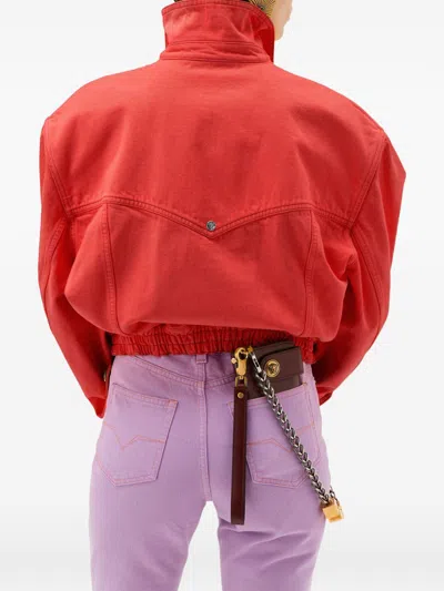 Versace Oversized Blouson Denim Jacket In Red