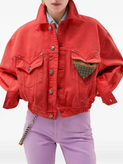 Versace Oversized Blouson Denim Jacket In Red