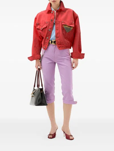 Versace Oversized Blouson Denim Jacket In Red