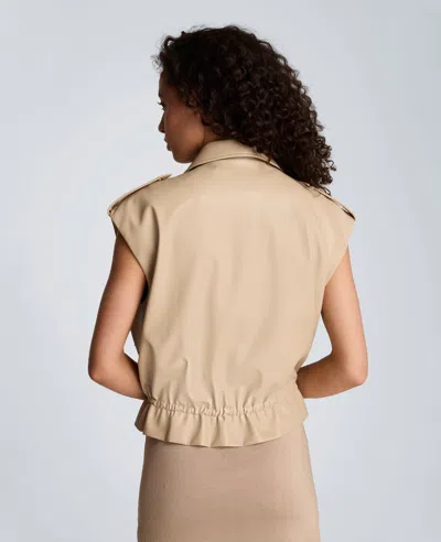 Kenneth Cole Faux Leather Snap Front Jacket With Drawcord Waist In Neutral