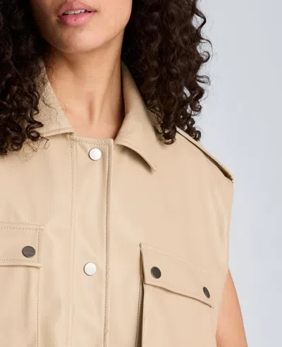 Kenneth Cole Faux Leather Snap Front Jacket With Drawcord Waist In Neutral