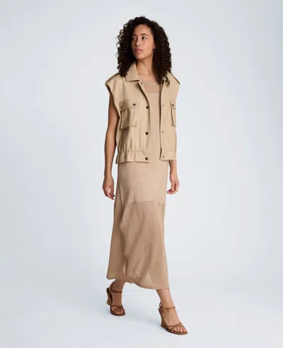 Kenneth Cole Faux Leather Snap Front Jacket With Drawcord Waist In Neutral