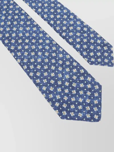Kiton Slim Tie Pointed Tip Floral Pattern In Blue