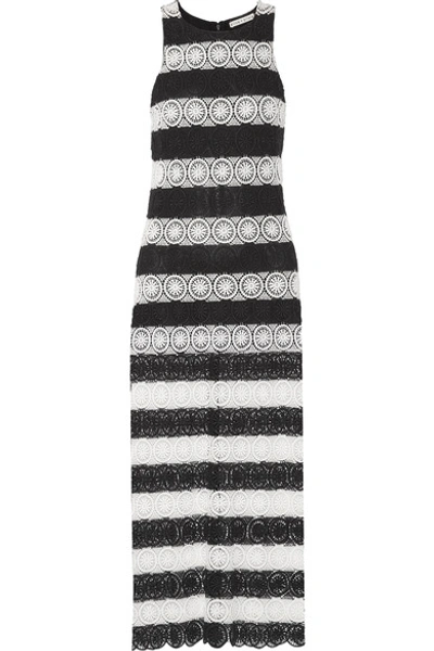 Alice And Olivia Lucia Striped Crocheted Maxi Dress In Black/cream