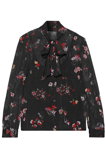 Red Valentino Pussy-bow Printed Stretch-silk Chiffon Blouse