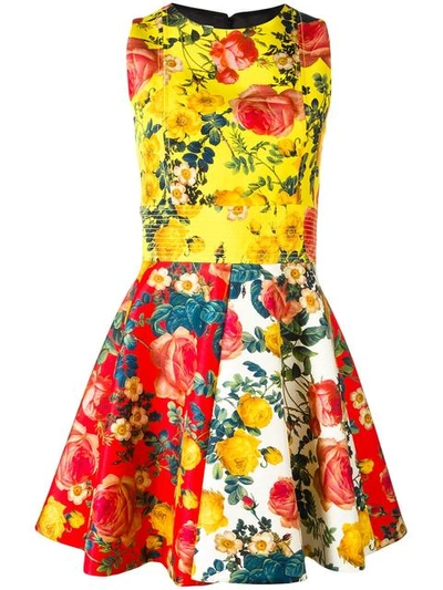 Fausto Puglisi Mini Flare Dress In Yellow, Red, Floral. In Multi Print