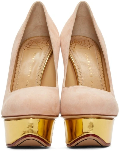 Shop Charlotte Olympia Pink Suede Platform Dolly Heels