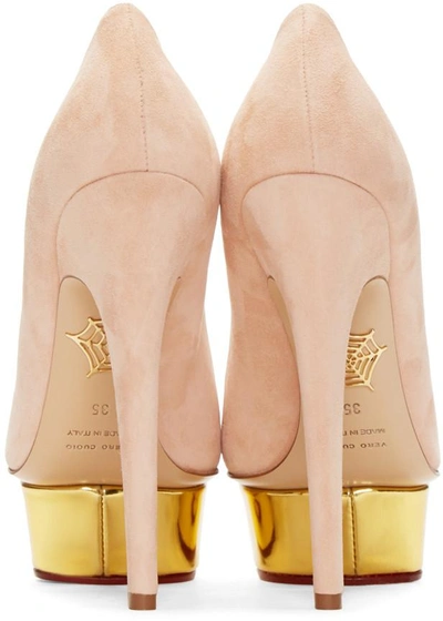 Shop Charlotte Olympia Pink Suede Platform Dolly Heels