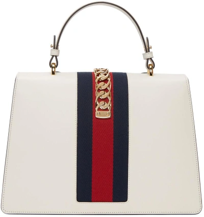 Shop Gucci White Medium Sylvie Bag In 8406 White/brb/multi
