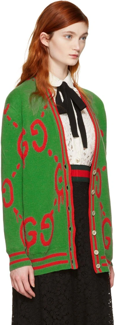 Shop Gucci Green Oversized Ghost Cardigan In 3267 Vibrant Green/r