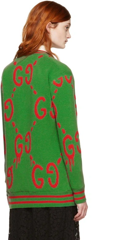 Shop Gucci Green Oversized Ghost Cardigan In 3267 Vibrant Green/r