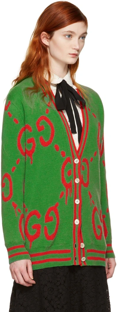 Shop Gucci Green Oversized Ghost Cardigan In 3267 Vibrant Green/r