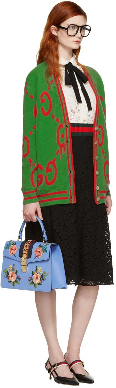 Shop Gucci Green Oversized Ghost Cardigan In 3267 Vibrant Green/r