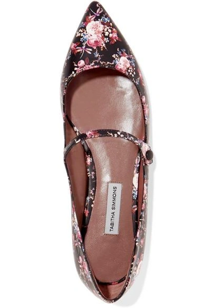 Shop Tabitha Simmons Hermione Floral-print Leather Point-toe Flats